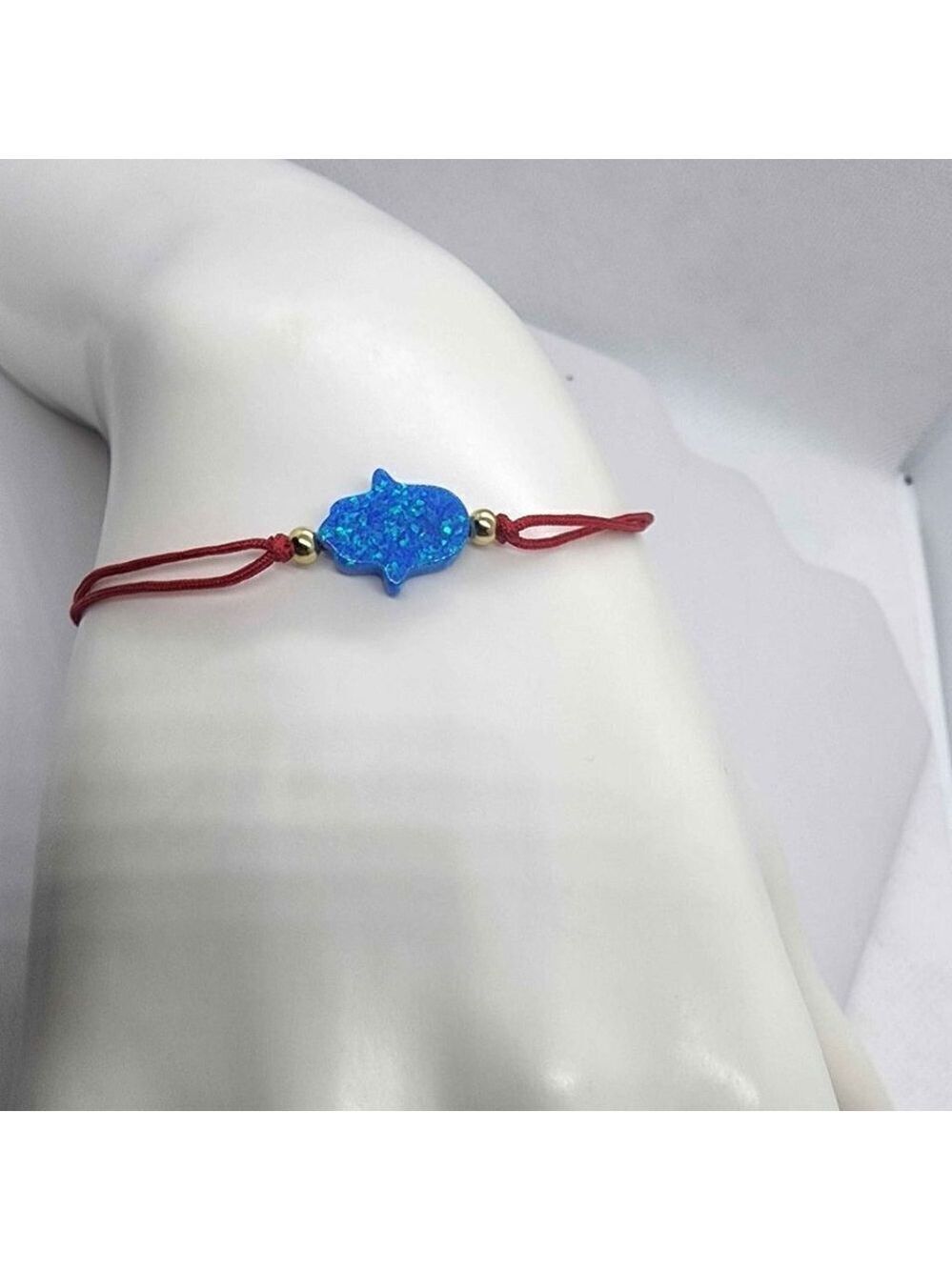 Mystic Blue Opal Hamsa Bracelet with Red Cord Protection